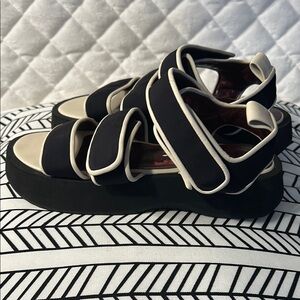 Staud Stylish Black and Beige Women's Sandals